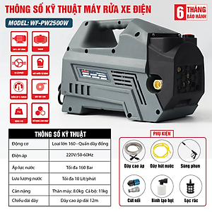 ( Động cơ Lõi Đồng ) Máy Rửa Xe Điện Workfix Cao Áp Công Suất Lớn 2500W - WF-PW2500W - Đây Đồng , Động cơ 160BAR - Bảo Hành Chính Hãg 6 Tháng