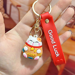 Móc Khoá Mèo Thần Tài Lucky May Mắn Nhiều Màu Sắc Có Dây Treo Silicon - HENRYSA