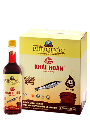 Đặc Sản Phú Quốc - Hộp 6 Chai Thủy Tinh Nước Mắm Phú Quốc Khải Hoàn 43 Độ Đạm (90Ml/ Chai) - Ocop 5 Sao
