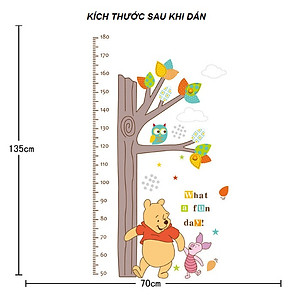 Decal tranh dán tường thước đo chiều cao Gấu Pooh vui vẻ AmyShop DTD009 (70 x 135 cm)