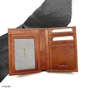 Ví Nam Đứng Nhỏ Gọn, Da Bò SÁP - Vân Tự Nhiên, Size Trung, Thiết Kế Cổ Điển, Đơn Giản - Mỏng Nhẹ, Dáng Đứng - Gập 2, Ngăn Đựng Tiền Có Khóa Kéo, Nhiều Ngăn Để Giấy Tờ Tiện Dụng