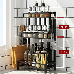 Kệ gia vị chữ E cao cấp VANDO bằng thép carbon chống gỉ, chống xước, kệ đựng chai lọ gia vị đa năng, kệ để đồ nhà bếp gọn gàng, sang trọng