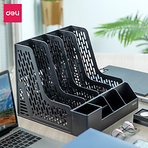 Set giá tài liệu 4 ngăn kèm hộp bút Deli  - Xanh Dương/ Xám/ Đen -  78981