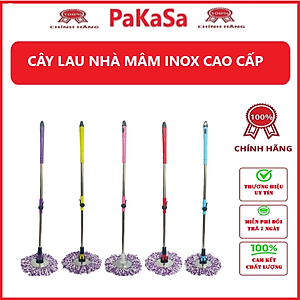 Cây Lau Nhà Tròn Xoay 360 Độ Mâm Inox Tặng Kèm Bông Lau PaKaSa - Giao màu ngẫu nhiên