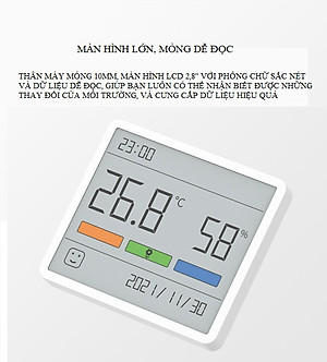 Nhiệt ẩm kế Duka TH1, máy đo nhiệt độ, độ ẩm phòng màn hình lớn 3,67", hiển thị trạng thái nhiệt độ, độ ẩm phòng nhanh chóng chính xác, cài đặt ngày giờ