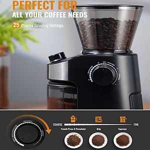 Máy xay hạt cà phê cao cấp Shardor CG836B Tích hợp 25 chế độ xay hạt cà phê  - Cài đặt thời gian xay 40 giây - Hàng Nhập Khẩu