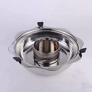 Nồi Lẩu Xoay, Nồi Lẩu Inox, Nồi Lầu 2 Tầng Phong Cách Hàn Quốc Size 32 - Hàng Nhập Khẩu