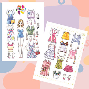 Búp bê giấy thay đồ thời trang đồ chơi cắt thủ công cho bé Combo 6 hình siêu đáng yêu 006