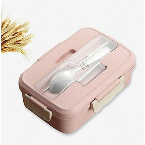  HỘP CƠM LÚA MẠCH 1 tầng 3 NGĂN KÈM ĐŨA THÌA INOX