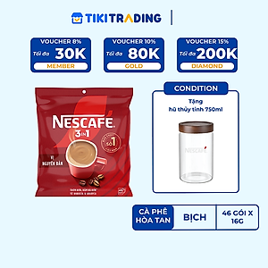 [ Tặng Bộ 3 Hũ Gia Vị HOẶC Trà Sữa Boba] Cà phê Hòa tan NESCAFÉ VỊ NGUYÊN BẢN 46 gói Đậm Thơm Hoàn Hảo