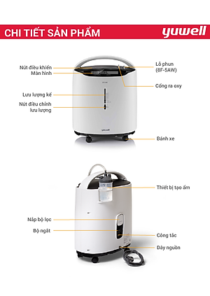 Máy Tạo Oxy Y Tế 93% Yuwell 8F-5AW - Hỗ Trợ Bệnh Nhân Suy tim, Suy phổi, Rối loạn hô hấp - Bảo Hành 1 Năm