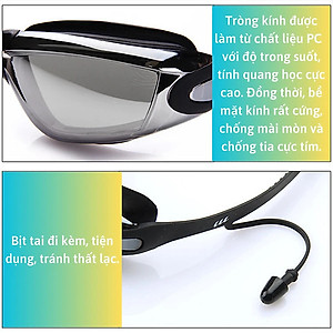 Kính Bơi Tráng Gương kèm bịt tai cao cấp GroFa chống sương mù, chống tia UV Hàng chính hãng - Tặng kèm nón bơi Silicon (Màu ngẫu nhiên)