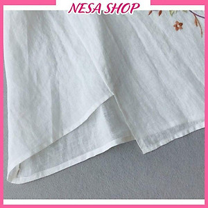 Áo kiểu nữ trung niên thêu hoa tặng mẹ form rộng bigsize chất liệu Đũi cao cấp mềm nhẹ mát NeSa Shop, AKH.66