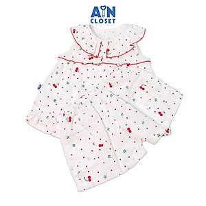 Bộ quần áo ngắn bé gái họa tiết Cherry lá xanh nền trắng cotton dệt - AICDBG6MG01B - AIN Closet