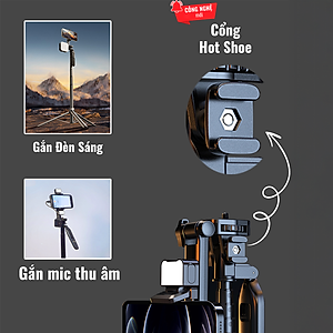 Chân đứng quay video Shinoda, gậy livestream, selfie chụp ảnh chất liệu siêu cứng cáp, tay cầm 360º tích hợp remote điều khiển từ xa 7 phím có thể sạc lại, hàng chính hãng