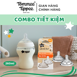 Combo Bình Sữa Tommee Tippee Natural Start Ty Siêu Mềm Tự Nhiên 260ml & Núm Ty Silicon Thay Thế 6M+