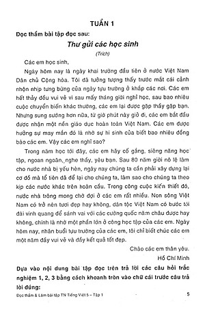 Sách Đọc Thầm Và Làm Bài Tập Trắc Nghiệm Tiếng Việt Lớp 5 - Tập 1
