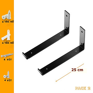 Bộ 2 giá đỡ chữ L pas mặt dưới 25 cm, ke bàn treo tường bằng thép phủ sơn tĩnh điện, kèm phụ kiện vít tắc kê - Hàng chính hãng