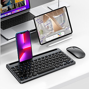 Bộ Bàn phím chuột không dây W609 có khe để điện thoại , máy tính bảng - kết nối bluetooth 5.0 + Usb 2.4g Pin sạc TypeC hàng nhập khẩu