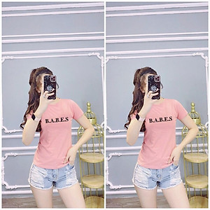 Áo thun nữ MXM cổ tròn ôm body cotton 4 chiều cực tôn dáng in chữ B.A.BE.S ( ANU006 )