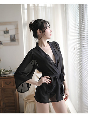 Đồ ngủ Sexy kiểu áo sơ mi che quần quyến rũ - Màu đen