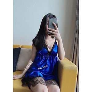 Đầm ngủ bigsize, váy ngủ 2 dây phi mềm không mút quyến rũ phối ren đen