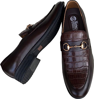 Giày tây nam Trường  Hải da bò dập vân cá sấu màu nâu  cao cấp đế cao 4cm GT210