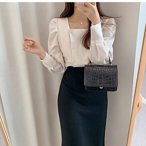 Áo kiểu nữ cổ vuông phối nút mặc đi làm, dự tiệc sang trọng - nhiều size và màu, form dáng đẹp