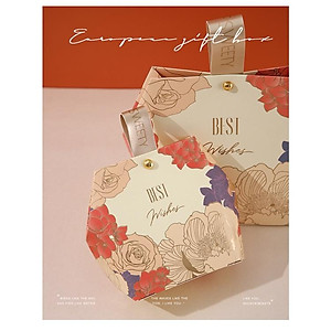 (Kích thước 13*7*14.5CM) - Hộp giấy đựng quà tặng hình lục giác, họa tiết vintage có gắn quai cầm nhựa hoặc da, Q907