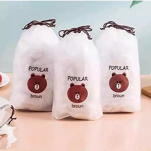Set 100 màng bọc thực phẩm túi gấu Màng bọc thực phẩm PE có chun bọc đồ ăn co giãn tái sử dụng nhiều lần.