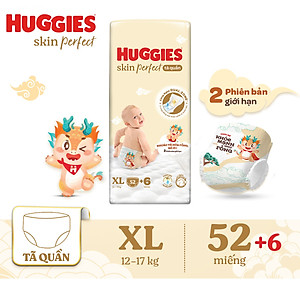 Tã quần Huggies Skin Perfect phiên bản Rồng giới hạn Super Jumbo XL52+6 miếng với 2 vùng thấm giảm kích ứng da