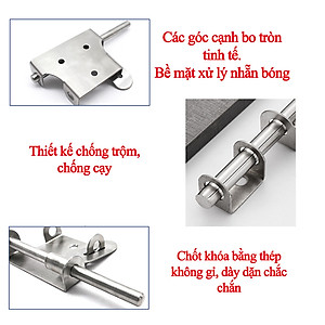 Chốt Khóa Cửa Then Ngang KUNBE Chất Liệu Thép Không Gỉ Có Lỗ Gài Phù Hợp Nhiều Loại Cửa, Tủ
