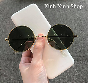 Kính râm Mắt Tròn Nam Nữ Thời Trang Gọng Kim Loại Bản Dày Cao Cấp 