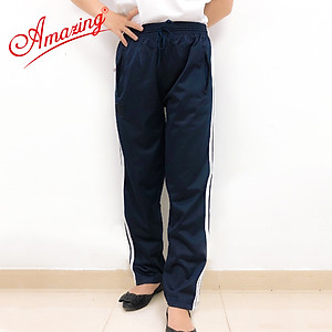 Quần tập thể dục cho nữ hiệu Amazing, 3 sọc trắng, đồ thể thao unisex, vải thun cào, size từ 15kg đến 110kg