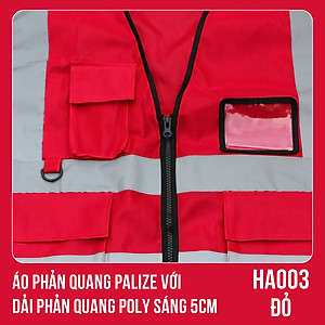 Áo phản quang Palize với dải Phản quang Poly sáng 5cm màu ĐỎ - Mã HA003
