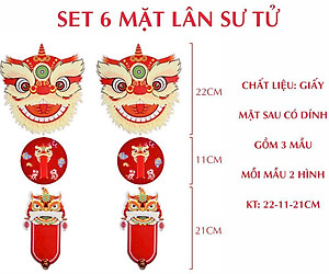 BỘ QUẠT GIẤY ĐỎ 6 CHIẾC – HÌNH ĐẦU LÂN TRANG TRÍ TẾT / TRUNG THU (khách tự ráp lại thành phẩm theo hình)