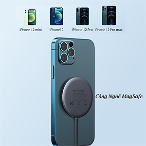 Bộ Sạc Không Dây Mag.Safe Nam Châm Hít 15W RAVPower RP-WC012-WC-B Kèm Củ Sạc Type-C 20W Dành Cho iPhone 14, Cho iPhone 13, iPhone 12 - Hàng Chính Hãng