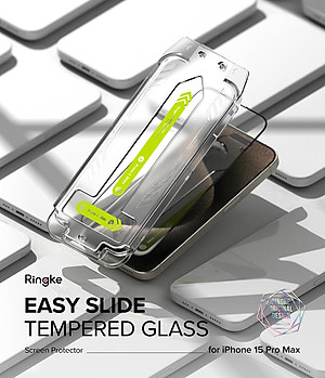 Bộ 2 Miếng Dán cường lực kèm khung dán RINGKE Easy Slide Tempered Glass cho iPhone 15 Pro Max_ Hàng chính hãng