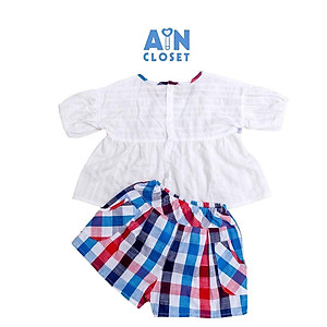 Bộ quần áo ngắn bé gái họa tiết Trắng dệt quần váy caro xanh đỏ - AICDBGZY4NWO - AIN Closet