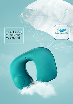 Gối hơi kê cổ bơm tự động, mềm mại, thiết kế hình chữ U giúp giảm đau cổ, có nút cài, phù hợp cho văn phòng và du lịch  Phượt Dã Ngoại Đi Chơi Quà Tặng Nam Nữ