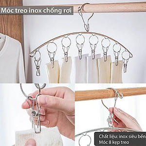 Móc treo quần áo, móc phơi đồ inox chống rơi, có 8 kẹp cố định- Phơi quần áo trẻ em, treo đồ nhà tắm, treo tất vớ, đồ lót