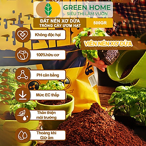 Đất Trồng Cây Greenhome, Viên Nén 500gr, Đã Qua Xử Lý, Bổ Sung Vi Sinh, Nở Gấp 5 Lần, Trồng Rau Hoa