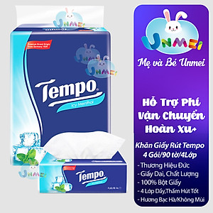 Lốc 4 Gói Khăn Giấy Cao Cấp Tempo Softpack Mùi Bạc Hà, 4 Lớp, Không Gây Kích Ứng Da (90 Tờ/ Gói) - Thương Hiệu Đức