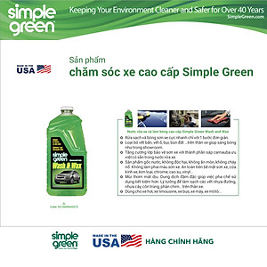 Nước rửa xe hơi và làm bóng xe hơi cao cấp Simple Green Wash and Wax, nước rửa xe ô tô cao cấp, làm sạch vết bẩn, vết ố, bụi, bùn đất, làm xe sáng bóng như trong showroom, bình đậm đặc 2L.