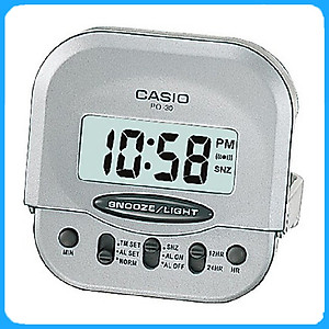 Đồng Hồ Báo Thức Du Lịch - Để Bàn Điện Tử Casio PQ-30-8DF Màu Xám Trắng 6X6cm