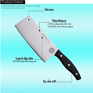 [HÀNG CHÍNH HÃNG] Dao thái bản vuông, chặt bằng thép không gỉ an toàn có độ dài 30cm, lưỡi dài 17cm của GGOMi Hàn Quốc GG370