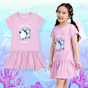 Đầm Hè Cho Bé Gái Miss Meow Tới Size Đại. Váy Cotton Thun Trẻ Em Bèo Gấu In Hình Cá Nhỏ 3-11 Tuổi