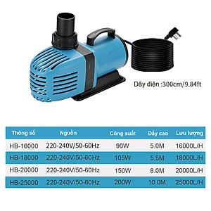 Máy bơm nước hồ cá HB-16000 HB-18000 HB-20000 HB-25000 cao cấp. BH uy tín