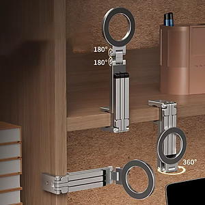 Giá đỡ kệ đỡ điện thoại từ tính gập xoay 360 độ để bàn, kẹp thành bàn, ô tô, máy bay livestream, selfile tự sướng - Hàng chính hãng