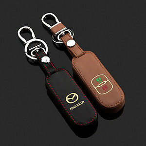Cho xe Mazda, bao da chìa khóa 2 nút dạ quang kiêm móc khóa chất liệu da, Inox MIHOCO Mazda 2N, Hàng chính hãng